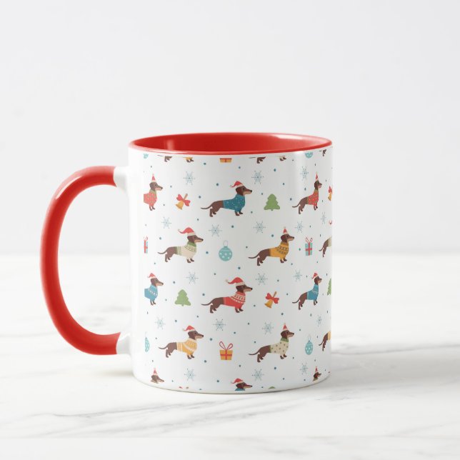 Dachshunds in Christmas Sweaters Pattern Mug (Left)