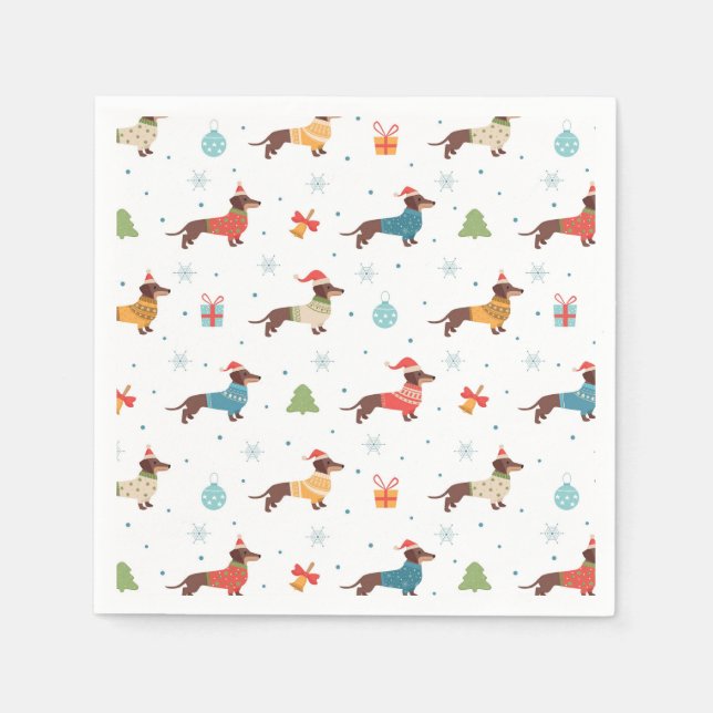 Dachshunds in Christmas Sweaters Pattern Napkin (Front)