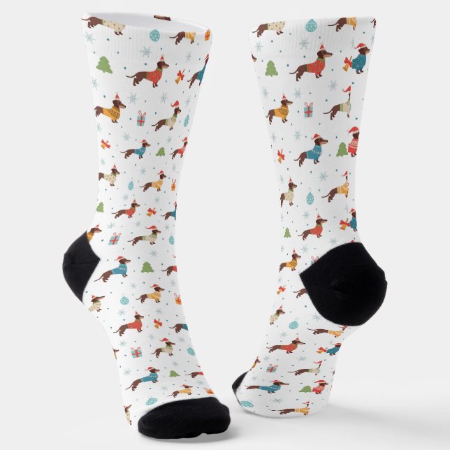 Dachshunds in Christmas Sweaters Pattern Socks (Angled)