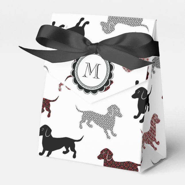 Dachshunds in Damask Cute Pattern Favour Box (Front Side)