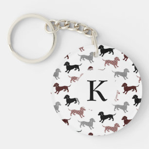 Dachshunds in Damask Cute Pattern Key Ring