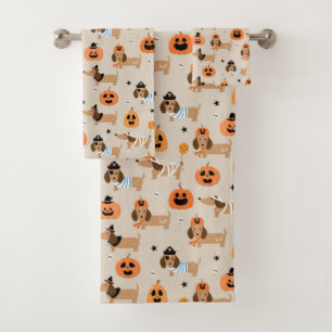 Dachshunds in Halloween Costumes Pattern Bath Towel Set