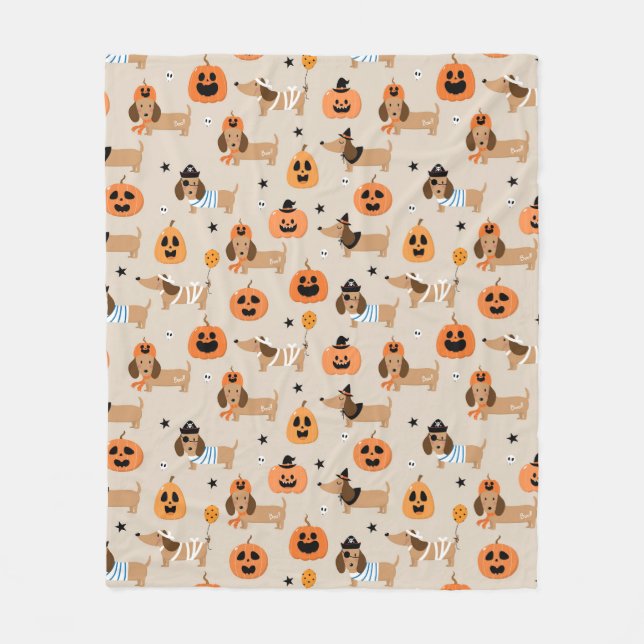 Dachshunds in Halloween Costumes Pattern Fleece Blanket (Front)