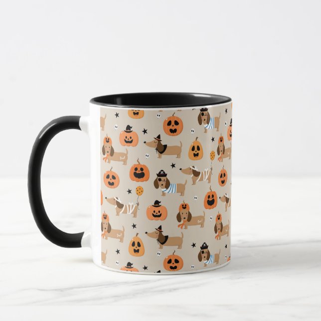 Dachshunds in Halloween Costumes Pattern Mug (Left)