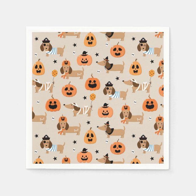 Dachshunds in Halloween Costumes Pattern Napkin (Front)