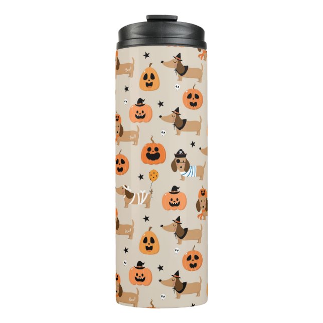 Dachshunds in Halloween Costumes Pattern Thermal Tumbler (Front)