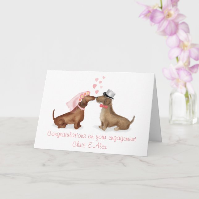 Dachshunds in love engagement card (girl/boy) (Orchid)
