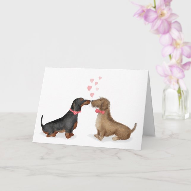 Dachshunds in love Valentine's card (two boys) (Orchid)
