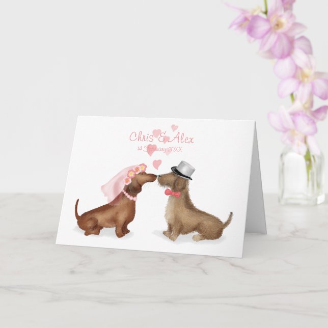 Dachshunds in love wedding card (girl/boy) (Orchid)