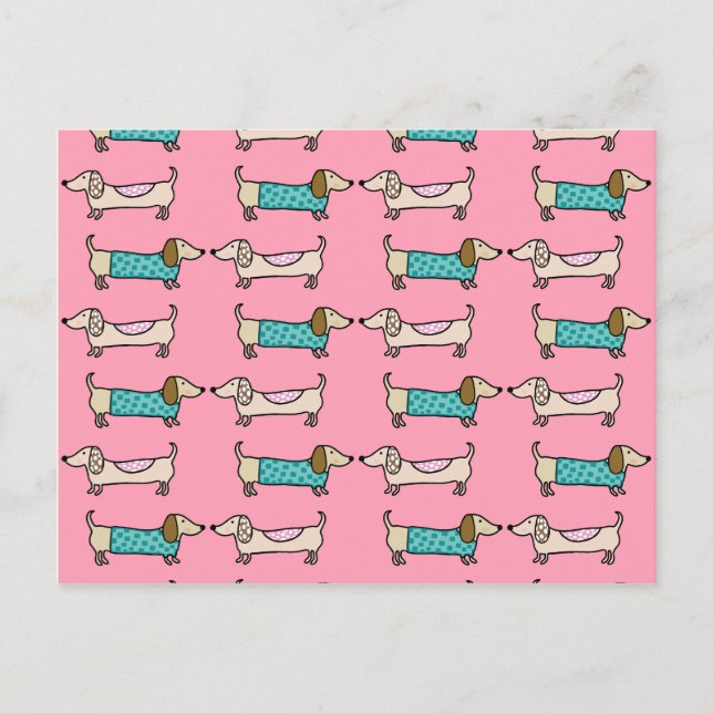 Dachshunds in pink love postcard (Front)