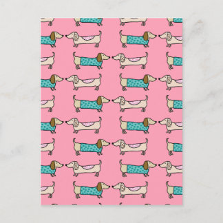 Dachshunds in pink love postcard