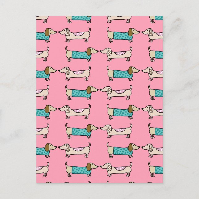 Dachshunds in pink love postcard (Front)