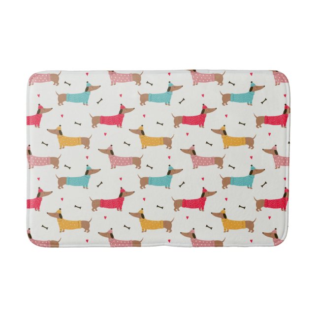 Dachshunds in Sweaters Holiday Pattern Bath Mat (Front)