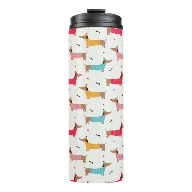 Dachshunds in Sweaters Holiday Pattern Thermal Tumbler (Front)