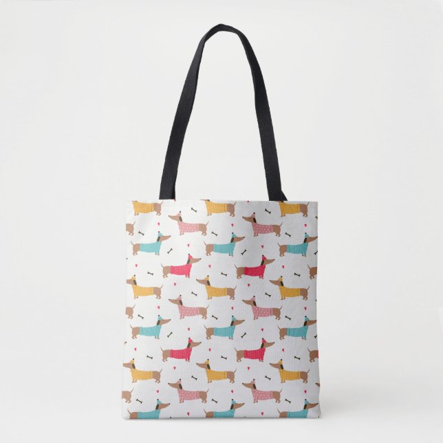 Dachshunds in Sweaters Holiday Pattern Tote Bag (Front)