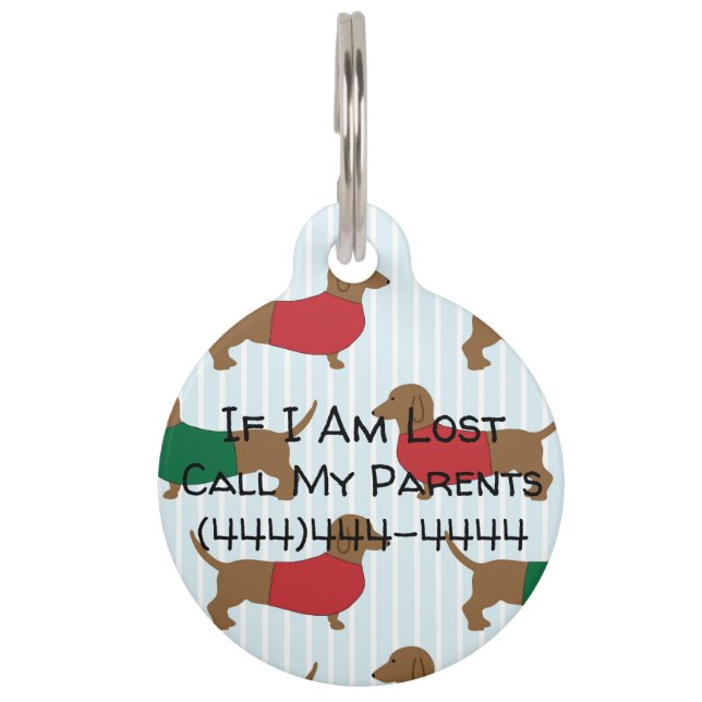 Dachshunds In Sweaters Personalised Pet Tag (Front)