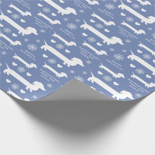 Dachshunds in the Snow with Hearts Christmas Wrapping Paper