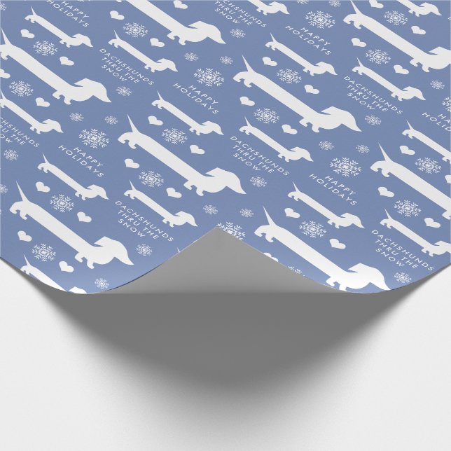 Dachshunds in the Snow with Hearts Christmas Wrapping Paper (Corner)