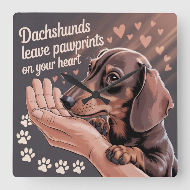 Dachshunds Leave Pawprints On Your Heart Square Wall Clock (Front)
