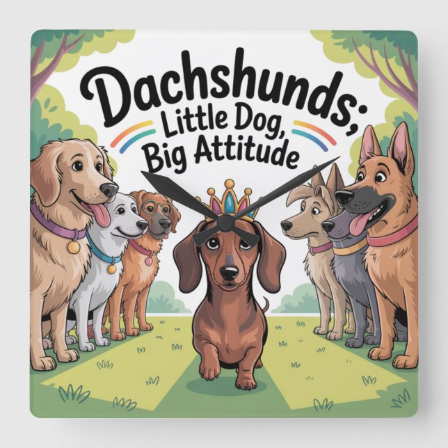 Dachshunds Little Dog, Big Attitude Square Wall Clock (Front)