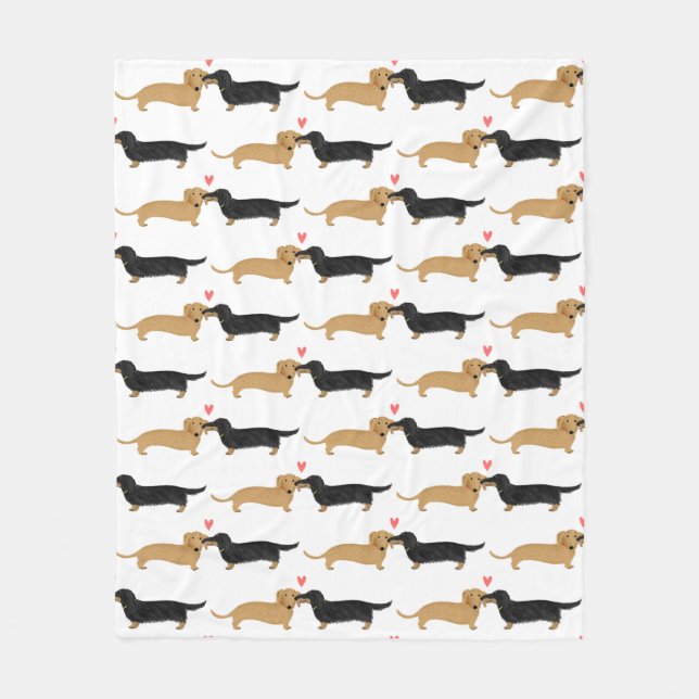 Dachshunds Love | Cute Wiener Dogs Pattern Fleece Blanket (Front)