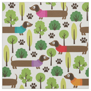 Dachshunds On A Walk In The Park Fabric