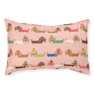 Dachshunds on Pink Pet Bed