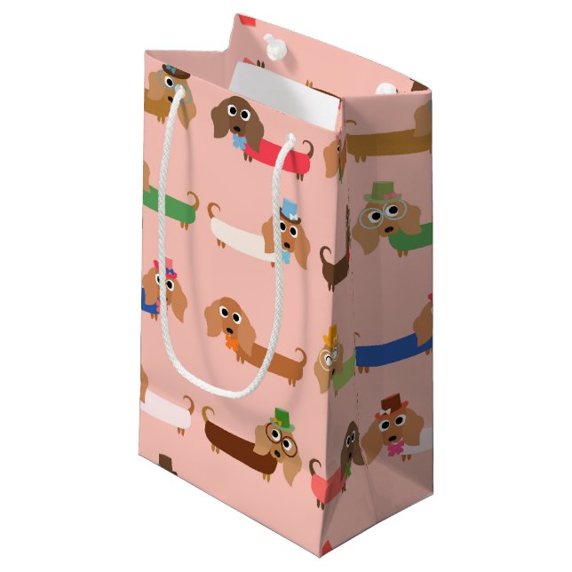 Dachshunds on Pink Small Gift Bag (Front Angled)