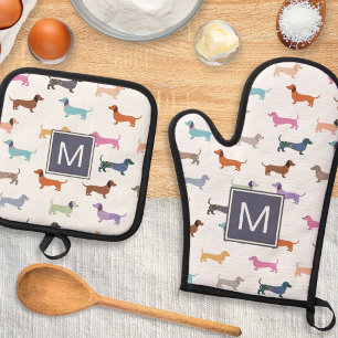 Dachshunds Pattern Colorful Sausage Dogs Oven Mitt & Pot Holder Set
