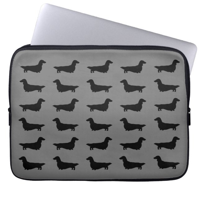 Dachshunds Pattern (Long Haired Dachsies) Laptop Sleeve (Front)
