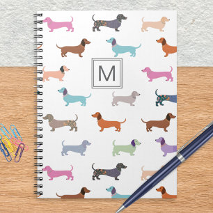 Dachshunds Pattern Stylish Colourful Monogrammed Notebook