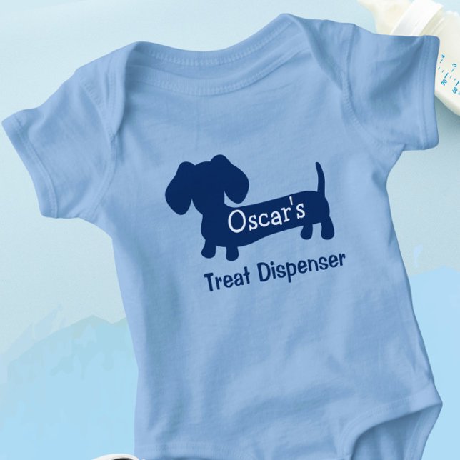 Dachshund's Personalised Treat Dispenser Baby Bodysuit (Funny dachshund baby outfit - personalized treat dispenser)