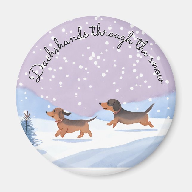 Dachshunds Snow Cute Christmas Sausage Dogs Doxie Magnet (Front)