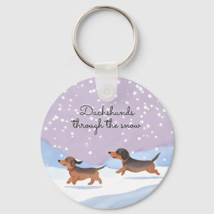 Dachshunds Snow Doxie Christmas Sausage Dogs Cute Key Ring
