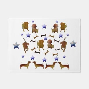 Dachshunds, stars & Dog Bones Watercolor Doormat