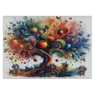Dachshunds Under the Fruit Tree Cutting Board