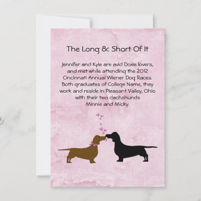 Dachshunds Wedding Couple's Love Story Table Cards (Front)