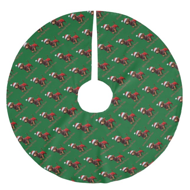 Dachsing Through The Snow Dachshund Sausage Dog  Brushed Polyester Tree Skirt (Front)