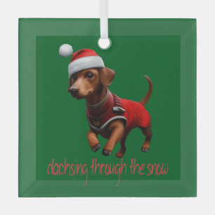 Dachsing Through The Snow Dachshund Sausage Dog Glass Tree Decoration