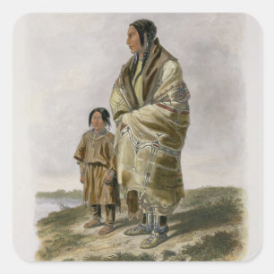Dacota Woman and Assiniboin Girl, plate 9 from vol Square Sticker