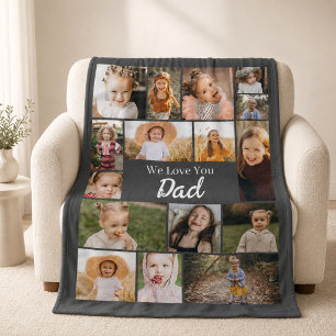 Dad 16 Photo Collage Father's Day Fleece Blanket