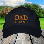DAD 20XX embroidered baseball cap gold / blue<br><div class="desc">Embroidered Hats: Classic golden / black fashion baseball cap with text "DAD" and custom year 20XX for fresh dads,  fathers day,  grandpa birthday / family hats</div>