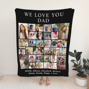 Dad 30 Photo Collage Black Fleece Blanket