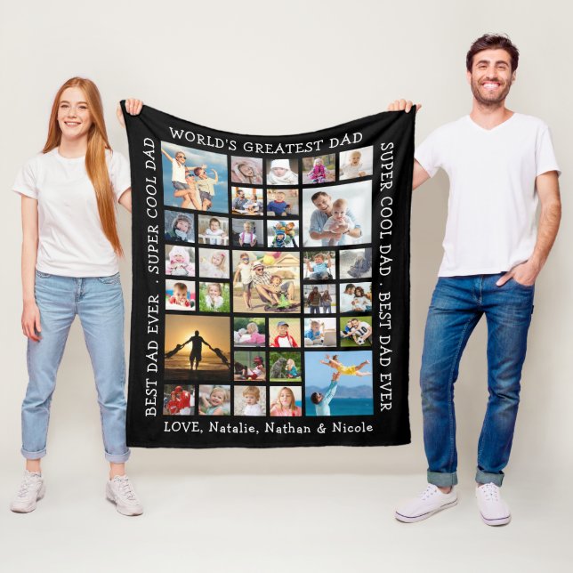Dad 33 Photo Collage Custom Sayings Personalised Fleece Blanket (In Situ)
