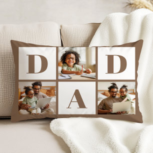 Dad 3 Photo Collage Bold Brown Typography Decorative Cushion