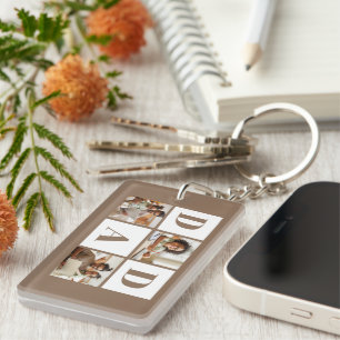 Dad 3 Photo Collage Bold Brown Typography Key Ring