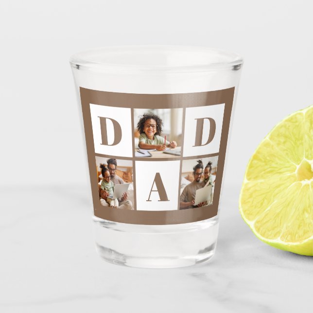 Dad 3 Photo Collage Bold Brown Typography Shot Glass (Front)