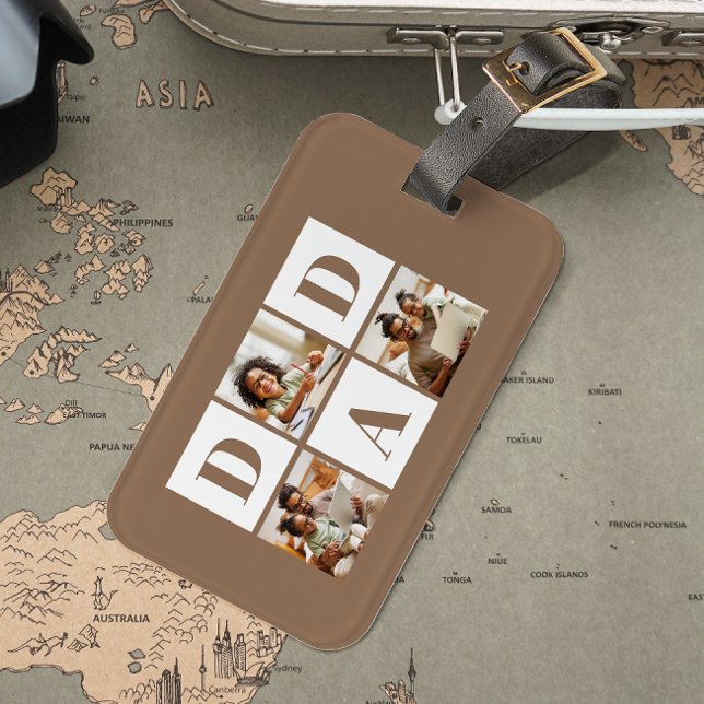 Dad 3 Photo Collage Brown Luggage Tag (Creator Uploaded)