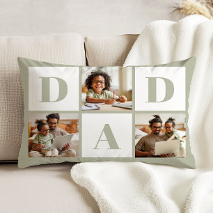 Dad 3 Photo Collage Sage Green Decorative Cushion