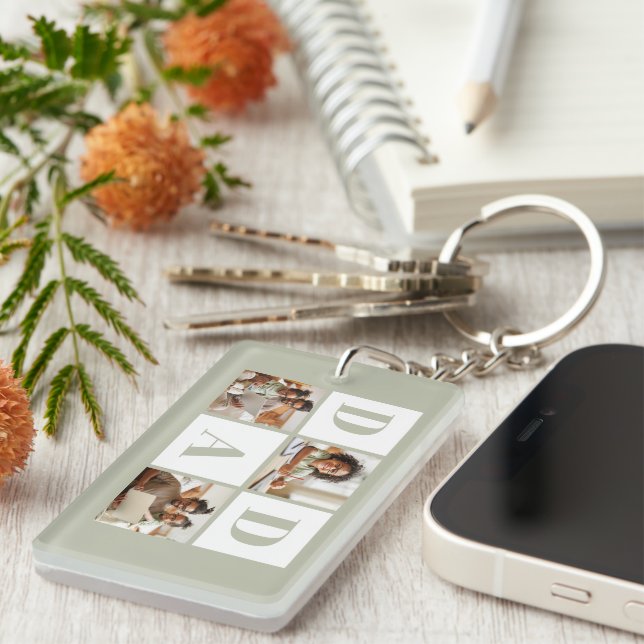 Dad 3 Photo Collage Sage Green Key Ring (Front Right)